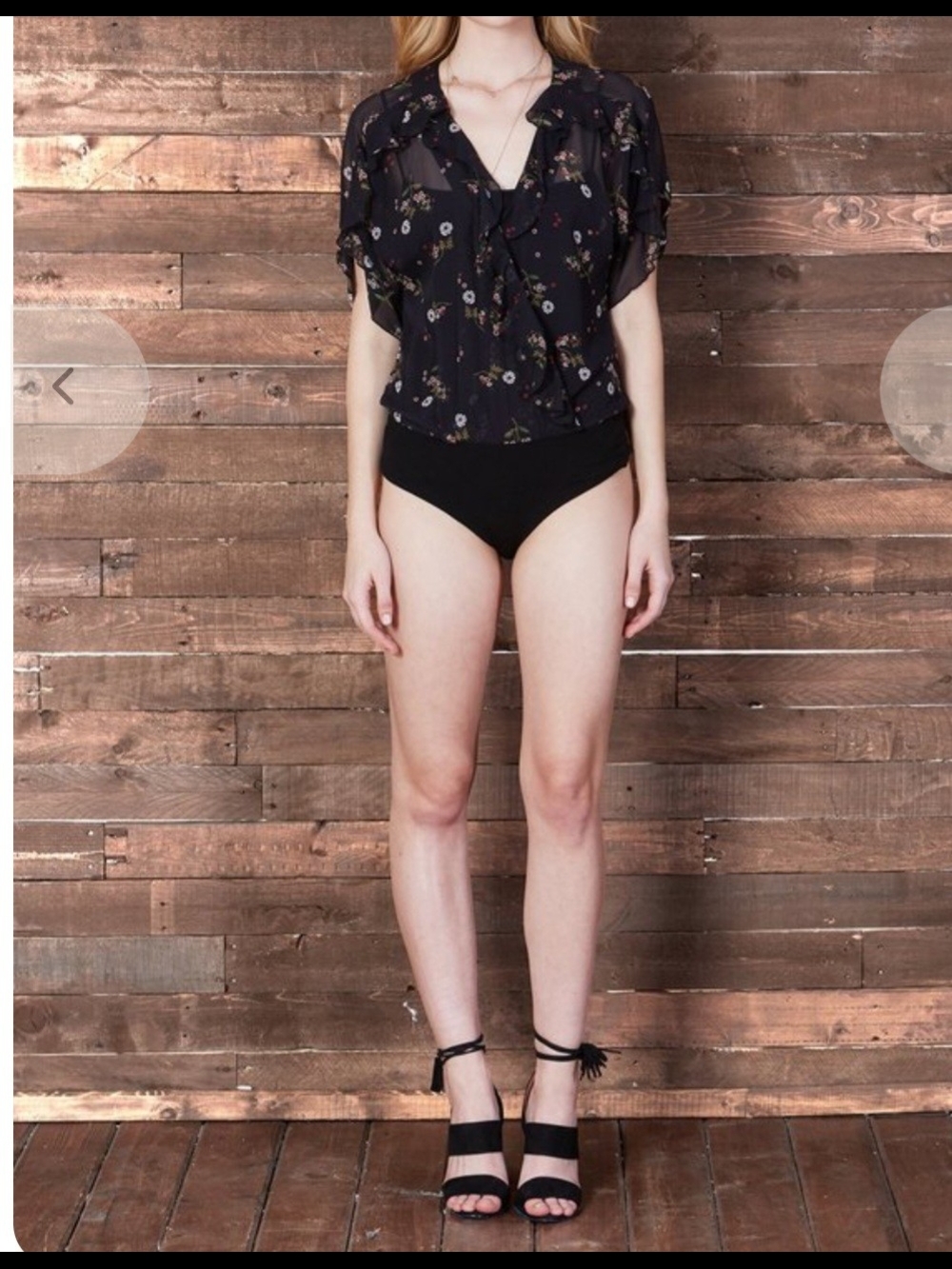 Cosette Printed floral silk ALYSON  bodysuit Black Floral Ruffle V-Neck SMALL